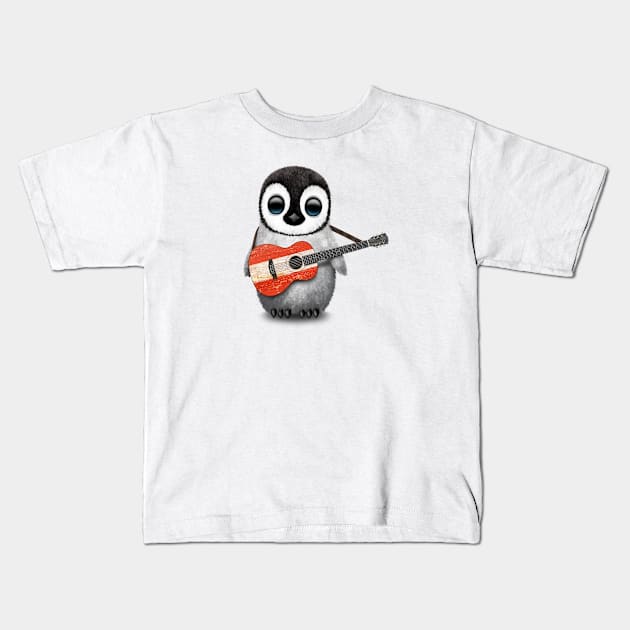 Baby Penguin Playing Austrian Flag Guitar Kids T-Shirt by jeffbartels